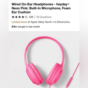Heyday Neon Pink Wired On-Ear Headphones